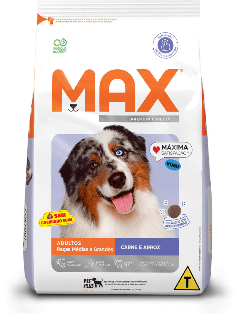 Max Cães Adultos Raças Médias e Grandes Carne e Arroz