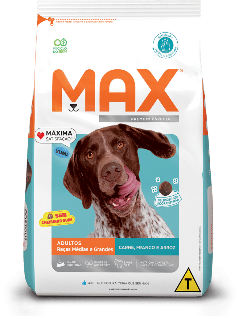 Max Cães Adultos Raças Médias e Grandes Carne, Frango e Arroz